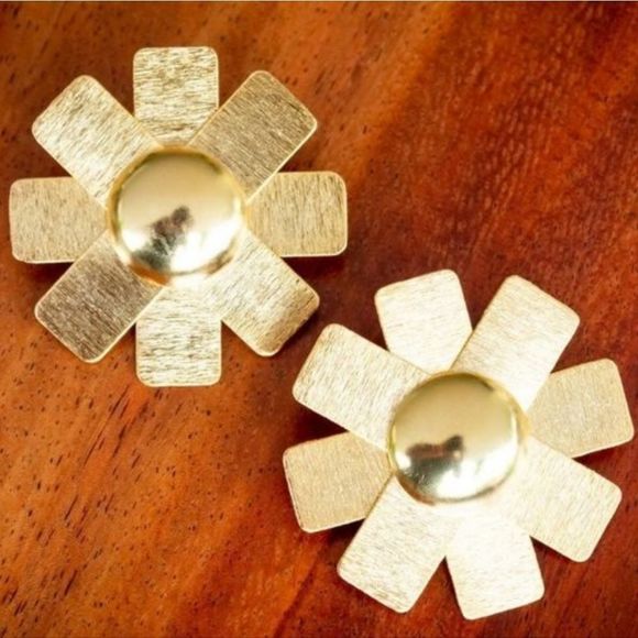 Handmade gold plated large earrings flowers - Picture 3 of 4